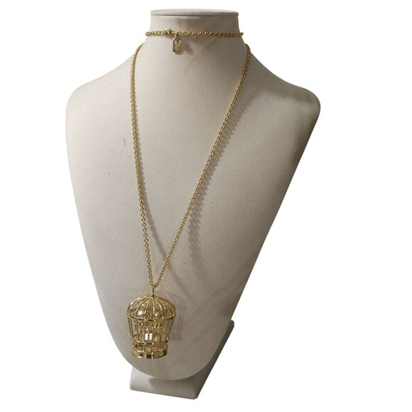 Kate Spade Gold Tone Birdcage Pendant Necklace Chain 32 Inch Drop Length - Picture 2 of 10